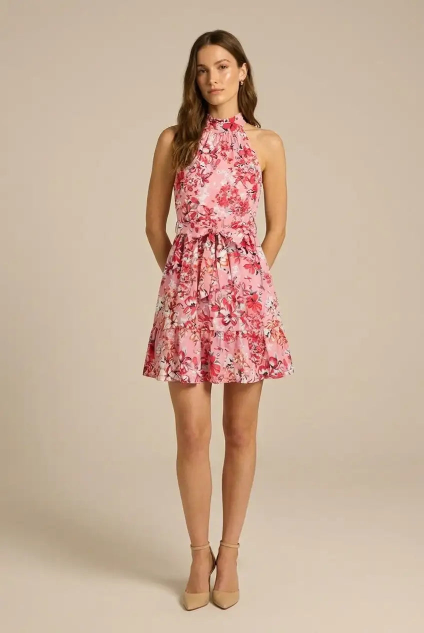 Avoria | Lightweight Floral Halter Mini Dress Women’s Summer Outfit