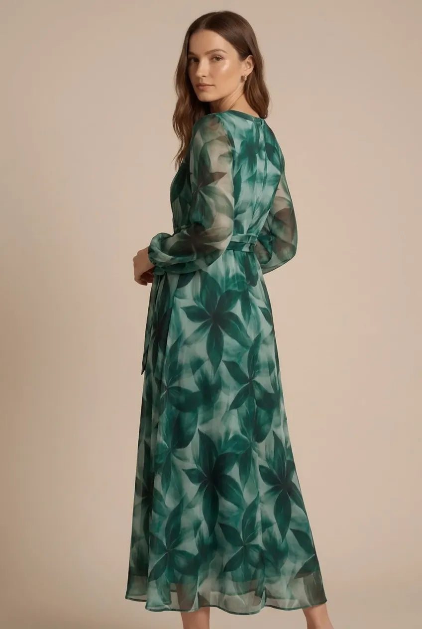 Avoria | Women’s Long Sleeve Elegant Maxi Dress Tie Waist Wedding Guest