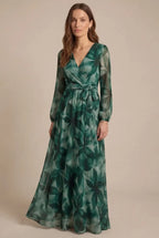 Avoria | Maxi Dress Wedding Guest Long Sleeve Tie Waist Elegant